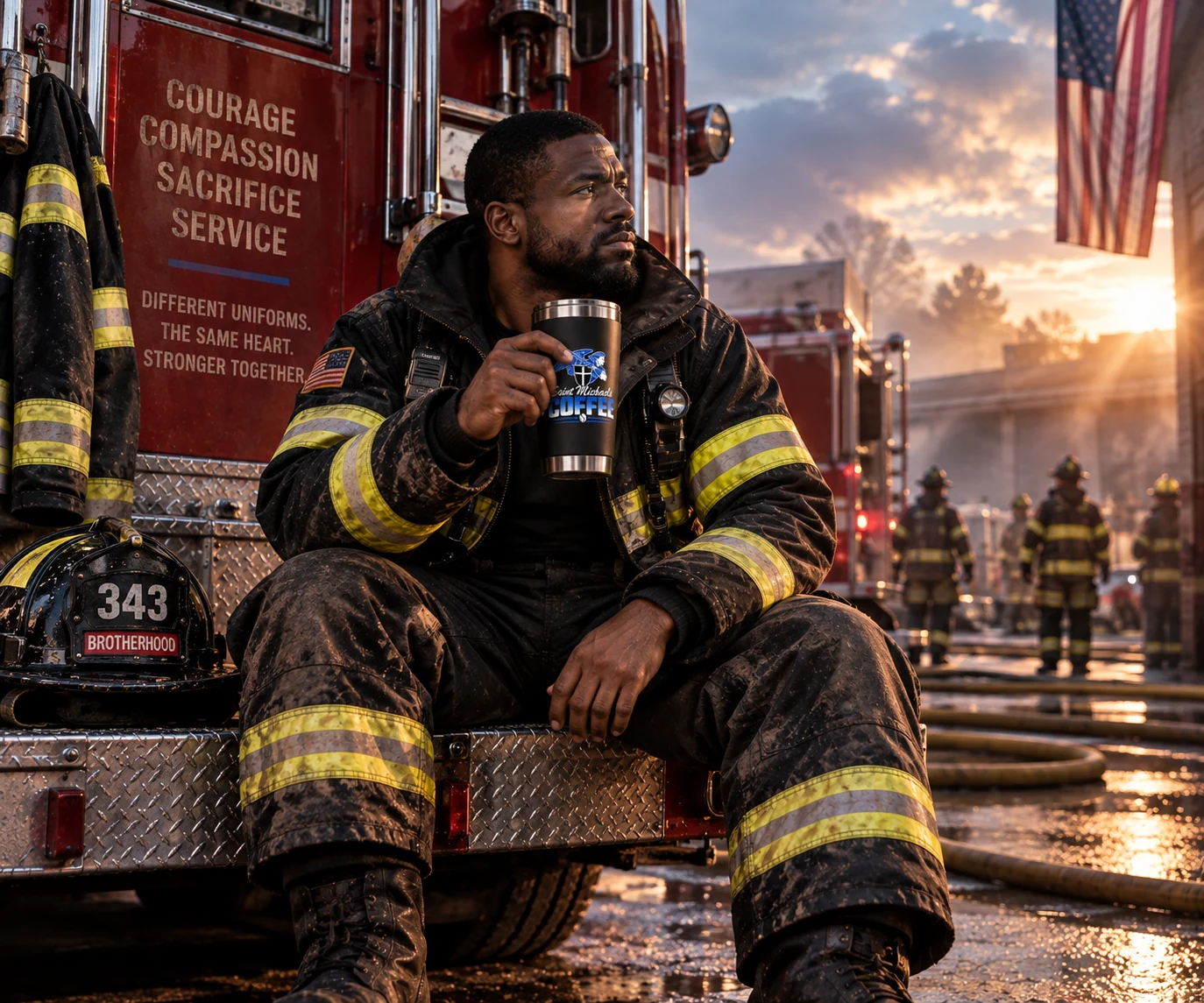 Firefighter taking a coffee break